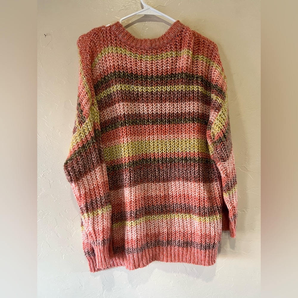 American eagle oversized fuzzy autumn color striped crewneck sweater Medium - Picture 5 of 8